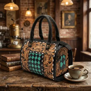 Bolso de Mano de Cuero de Lujo para Mujer, Diseño Vintage con Rejilla de Diamantes, Gran Capacidad, Asa de Cadena y Correa - Product Image 6