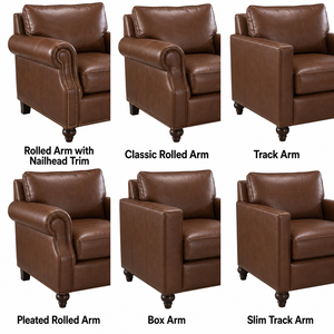 Fauteuil individuel moderne en cuir véritable avec accoudoirs roulés et structure en bois massif pour salons de luxe, chambres, salles de sport, villas et espaces extérieurs - Product Image 6