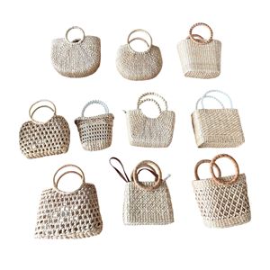 Bolso de mano de mimbre tejido a mano para mujer, bolsa de compras ecológica natural con elegantes asas de cuero y logotipo personalizado - Product Image 5