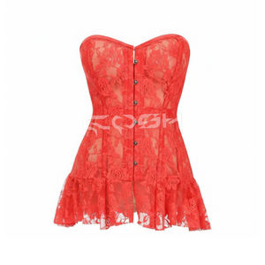 Corsé sin tirantes para boda al por mayor con encaje floral rojo y varillas de acero, minivestido tipo bustier - Product Image 1