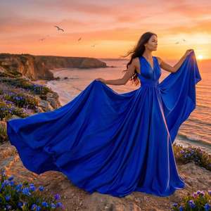 Elegante Vestido Azul Rey Infinito para Sesión de Fotos Preboda en la Playa, Vestido Maxi de Satén Multiusos para Usar en Varios Formatos a Precio de Fábrica - Product Image 2