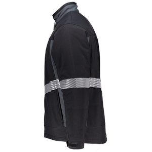 Men's <b>Black</b> <b>Fleece</b> Jacket With Reflective Stripes Windproof Stand Collar Zipper Closure Workwear Style Autumn Wear - Product Image 2