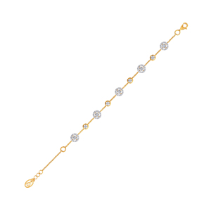 Bracelet élégant en or jaune serti de diamants pour femmes |   Bracelet chaîne avec halo de diamants ronds - Product Image 1