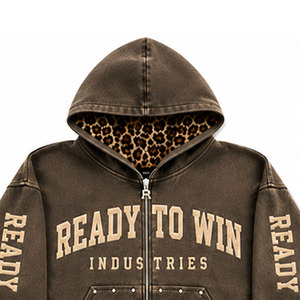 ชุดวอร์ม Ready To Win Industries แบบมีฮู้ด ซิปหน้า แขนยาว ผ้าฝ้าย กางเกงจ็อกเกอร์ ทรงหลวม สวมใส่สบาย เหมาะสำหรับฤดูใบไม้ร่วง - Product Image 4