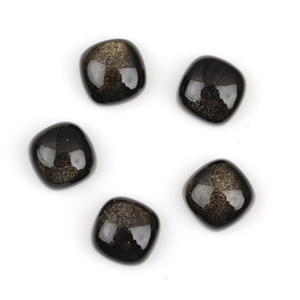 Obsidienne naturelle de qualité AAA+ à reflets dorés, cabochon calibré de 10 mm, forme coussin, pierres précieuses noires plates en vrac pour la fabrication de bijoux - Product Image 1