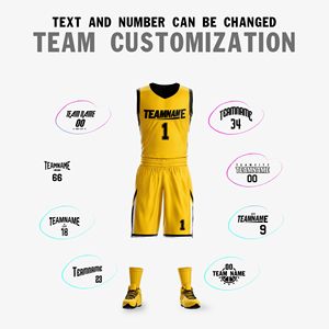 Conjunto de Uniforme de Baloncesto Personalizado Amarillo y Negro, Cuello en V, Sin Mangas, Poliéster que Absorbe la Humedad, Unisex para Adultos, Todas las Temporadas - Product Image 3