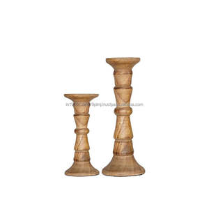 Hot Selling <b>Set</b> of 2 Handmade Mango Wood <b>Candle</b> Holder Stand Christmas Home Decorative Wooden Pillar Wholesale Design - Product Image 4