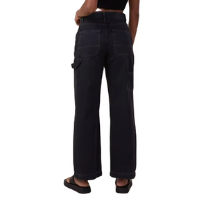 Jeans de Mujer Gris Oscuro Lavado, Pierna Ancha, Cintura Alta, Algodón Denim, Ajuste Holgado, Acabado Limpio, Tacto Suave, Pantalones Estilo Urbano - Product Image 2