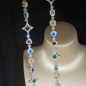Moissanite Multicolor Gemstone <b>Necklace</b> Iced Out <b>Tennis</b> Chain Colorful Pendant Luxury Statement Jewelry Gift For Women - Product Image 5
