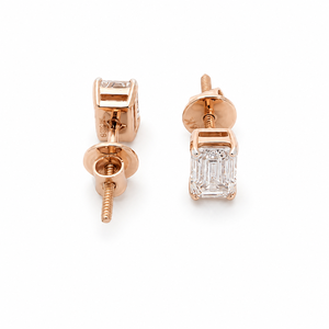 18K Rose Gold <b>Emerald</b> Cut Diamond <b>Stud</b> Earrings for Women High Polish Elegant Daily Wear Party Wedding Jewelry Gift - Product Image 3