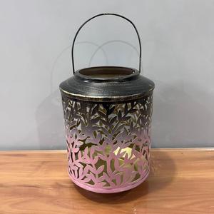 Metal Candle Lantern <b>Leaf</b> Cutout Tealight Holder Pink Black Jar for Home Party Decor - Product Image 3