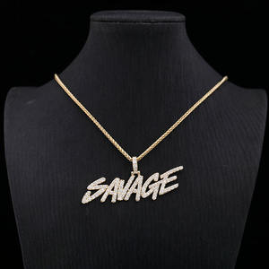 Colgante de Letra Savage de Acero Inoxidable Chapado en Oro de 18K con Moissanita Micro Pavé, Amuleto Hiphop Unisex, Joyería de Moda Certificada IGI - Product Image 3