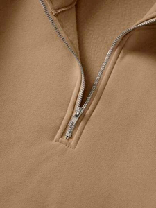 Mens Tan <b>Quarter</b> <b>Zip</b> Fleece Sweatshirt Long Sleeve Crew Neck Casual Pullover 100% Cotton Soft Comfortable Everyday Wear - Product Image 4
