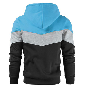 Sudadera con Capucha Personalizada al por Mayor para Hombre, Diseño de Bloques de Color Tricolor, Panel Chevron, Azul Aqua, Gris, Negro, Sudadera con Capucha de Forro Polar, OEM - Product Image 3