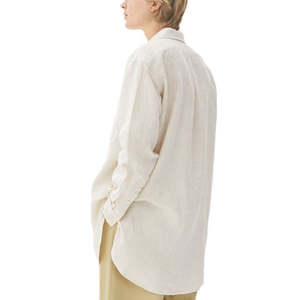 Chemise décontractée pour homme en lin et coton satiné tricoté respirant, anti-plis, à col rabattu, manches longues, boutonnage simple, couleur unie, idéale pour l'été - Product Image 5