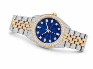 Reloj de Diamantes Unisex de Lujo, Caja de Acero Inoxidable, Esfera Azul, Movimiento de Cuarzo Analógico, Cierre Desplegable de Cristal, 44 mm, Estilo Buceo - Product Image 3