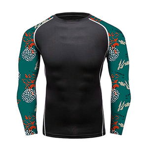 Chemise de compression à manches longues pour homme, impression par sublimation, séchage rapide, spandex polyester, motif bleu jaune, taille adulte, personnalisable - Product Image 3