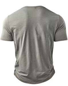Men's Regular Fit Short Sleeve Solid Gray Knitted O-Neck Casual T-Shirt Regular Length Plain Dyed Breathable Jersey 180g - Product Image 3