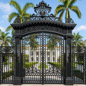 black wrought <b>iron</b> mansion gate with ornate scroll design premium metal entrance door for villa farmhouse hotel resort - Product Image 2