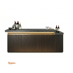 Comptoir de bar Space Bar par Argmac, ensemble de bar en placage de bois de luxe, comptoir de bar contemporain sur mesure pour la maison, l'hôtel, le club - Product Image 1