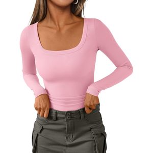 2025 femmes à manches longues côtelé hauts en tricot basique culture t-shirts avec col carré automne tenues mode vêtements décontracté basique chemises - Product Image 1