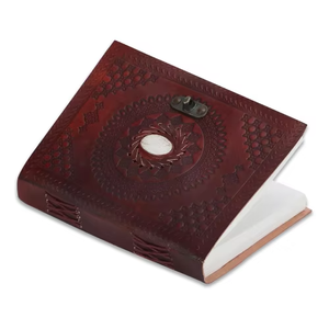 Organisateur de journal artisanal en cuir véritable vintage, motif chakra en pierre blanche et bleue gaufré, 7x5 pouces - Product Image 2
