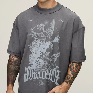 Camiseta de algodón para hombre, estilo oversized, hombros caídos, corte holgado, estilo streetwear, informal, para verano. - Product Image 1