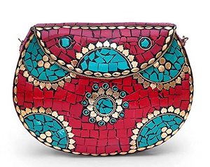 Vintage Clutch - Metal Mosaic Stone & <b>Shell</b> Design Purse - Handmade Women's Handbag - Product Image 1