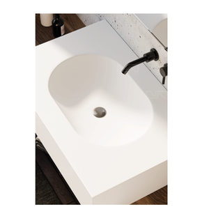 Lavabo de Baño Rectangular de Mármol para Montar en Encimera, Mueble de Madera, Diseño Moderno, Acabado Dorado, Fácil de Limpiar - Product Image 3