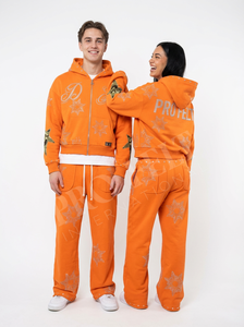Ensembles deux pièces de qualité supérieure avec logo personnalisé, ornés de strass : sweats à capuche et pantalons évasés - Product Image 3