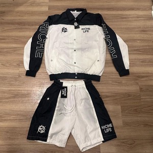 High Quality <b>Men's</b> Nylon Windbreaker <b>Jacket</b> and Shorts Set Lightweight <b>Summer</b> Sportswear Water Resistant Tracksuit - Product Image 1