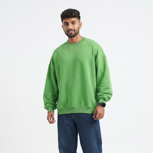 Men's Oversized Crew Neck Sweatshirt 100% Cotton Fleece Pullover Casual Winter Wear Loose Fit Knitted Winter Baggy <b>Sweat</b> Shirts - Product Image 1