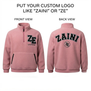ZAINI Fleece Running <b>Jacket</b> Quarter Zip Embossed Logo Unisex Autumn Casual <b>Pink</b> Regular Fit <b>Waterproof</b> Breathable - Product Image 1