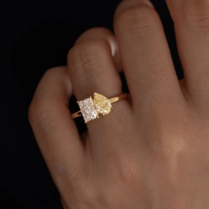 2.20CT <b>Two</b> <b>Stone</b> Yellow Pear And Radiant Diamond <b>Ring</b> 14K Gold Custom Jewelry Supplier - Product Image 2