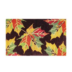 Modern Anti Slip Natural Coir Mats with <b>bleached</b> and Printed Designs Autumn leaves in a bright colorful pattern - Product Image 2