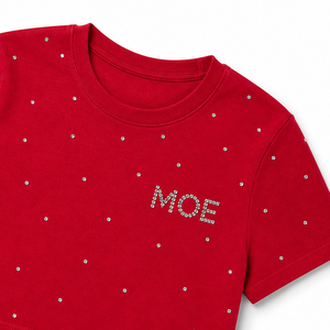 Ladies Trendy <b>Rhinestone</b> women's shirt Slim Fitted Half Sleeves Crop <b>Top</b> Casual Streetwear High GSM Cotton Sparkly Logo Print - Product Image 5