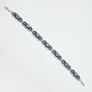Exquisita Pulsera de Plata de Ley 925 con Baño de Rodio y Cristal Azul Cielo con Halo en Espiral de Circonita Negra para Mujer - Product Image 2