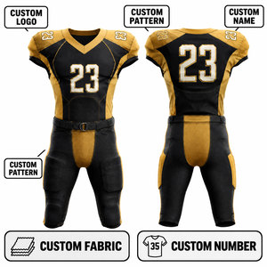 Uniforme de Fútbol Americano Personalizado para Hombre, Sublimado, Transpirable, de Poliéster, Negro y Dorado, Número 23 - Product Image 3