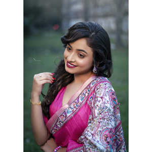 Sari en soie Tussar élégant à imprimé Madhubani, bordure tissée Zari, protection solaire, couleur rose, pour femmes indiennes/pakistanaises - Product Image 1