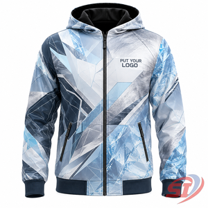 Sweat-shirt à capuche personnalisé haut de gamme, motif géométrique argenté glacé, fermeture éclair intégrale, style streetwear, marque privée, logo OEM, fournisseur en gros - Product Image 1