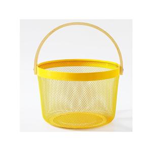 Metal Storage <b>Basket</b> with <b>Wooden</b> Handle <b>Laundry</b> for Clothes Sturdy Grip Handle Anti Rust Coated Multipurpose Home - Product Image 1