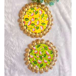 Tapis en tissu indien traditionnel en gros pour la décoration de tables et de thali - Gota Patti Pooja Aasan ethnique fait main pour mariages et festivals - Product Image 2