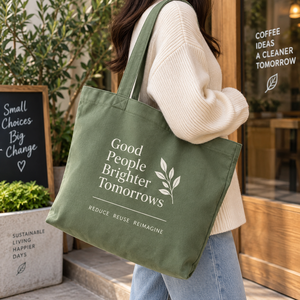 Sac fourre-tout en toile Good Things Go Further, sac de courses réutilisable écologique avec motif de feuilles, couleur verte - Product Image 4