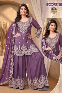 Ensemble Sharara festif violet pour femmes, Kurti brodé avec dupatta, tenue de mariage ethnique - Product Image 3