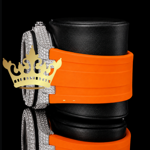 Reloj Deportivo de Lujo Personalizado, Correa de Silicona Naranja, Esfera Árabe con Diamantes Incrustados - Product Image 2
