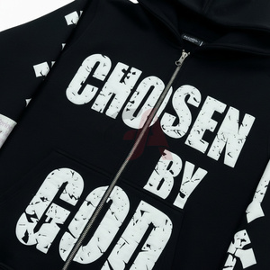 Sudadera con capucha para hombre OEM personalizada, con lavado ácido, 100% algodón, forro polar, con cremallera, estampada, estilo urbano, novedad 2026 - Product Image 4