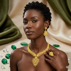 Premium 24K Gold Plated Copper Brass 4-Piece Necklace <b>Set</b> for Women Smooth Polished Elegant Design Wedding Gift Jewelry - Product Image 2