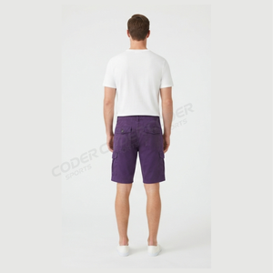 Shorts cargo en toile 100 % coton pour homme, style streetwear, multi-poches, couleur unie, logo brodé, effet vieilli, écologique, séchage rapide - Product Image 3