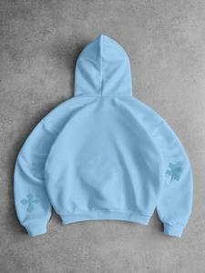 Light Blue Embossed Women's Oversized Hoodie Casual Soft Fleece Pullover Sweatshirt Daily Wear Winter Fashion Top Front - Product Image 4
