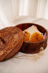 Hand-Carved Wooden Roti <b>Box</b> <b>with</b> <b>Lid</b>: Rustic Kitchen <b>Decor</b> - Product Image 1